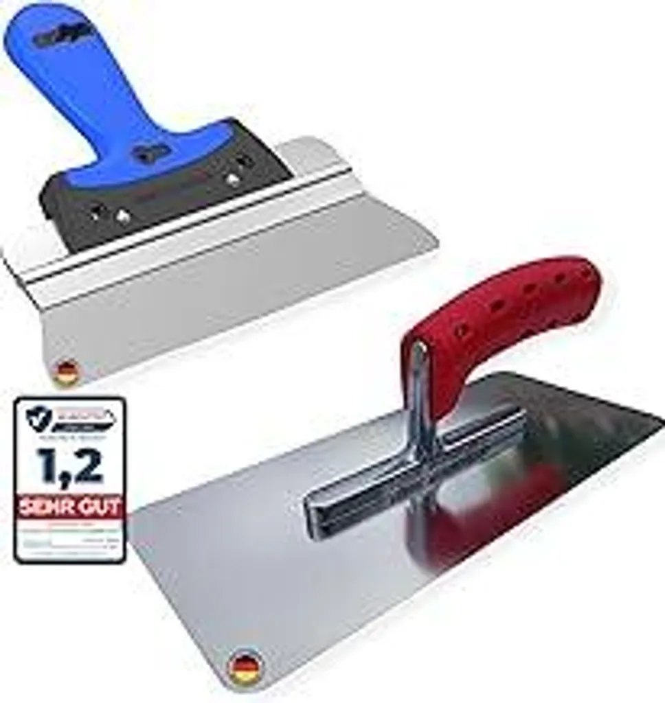 Set professionale di cazzuole e spatole BACHSAM, attrezzi per intonacatori, acciaio inossidabile, cazzuola 280x130 mm, spatola piatta 250 mm, Germany (cazzuola + spatola 250 mm)