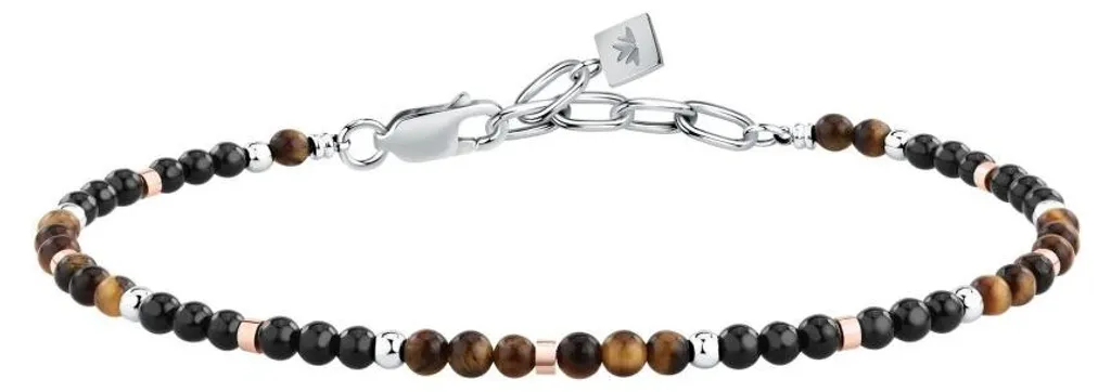 Bracelet en perles de roche pour homme - Bijou minéral Terra S1761 Gris