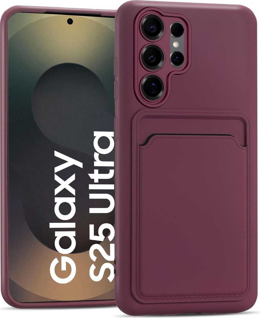 Handyhülle für Samsung Galaxy S25 Ultra Hülle Silikon Schutzhülle mit Kartenfach Slim Wallet Case, Raspberry