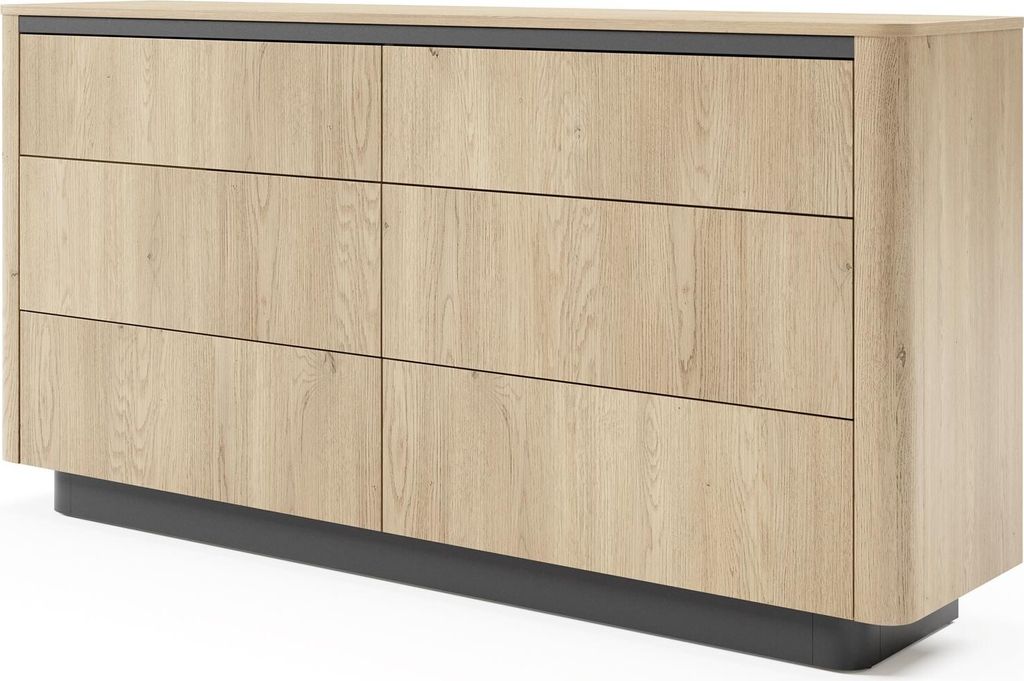 BETTSO Breite Holzkommode TAMPA Eiche cremona + schwarz für Wohnzimmer