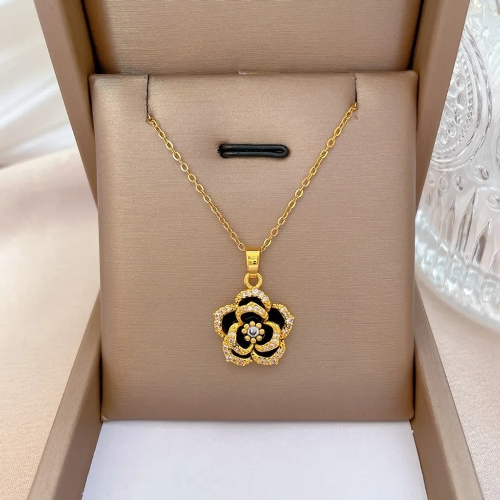 Collana Street Style Iniziale A Oro e Nero KP21718 - Gioiello Trendy - 2