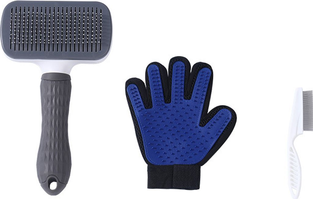 INF Haustierpflege-Set mit Enthaarungsbürste, Handschuh und Flohkamm