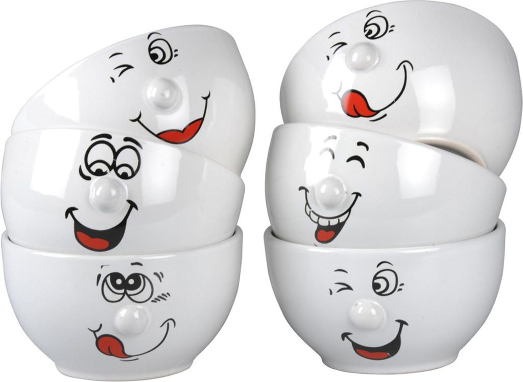 Müslischüssel aus Keramik 6er-Set mit Smiley Gesicht Ø13 cm – Frühstücksschale Bowl Dessertschüssel