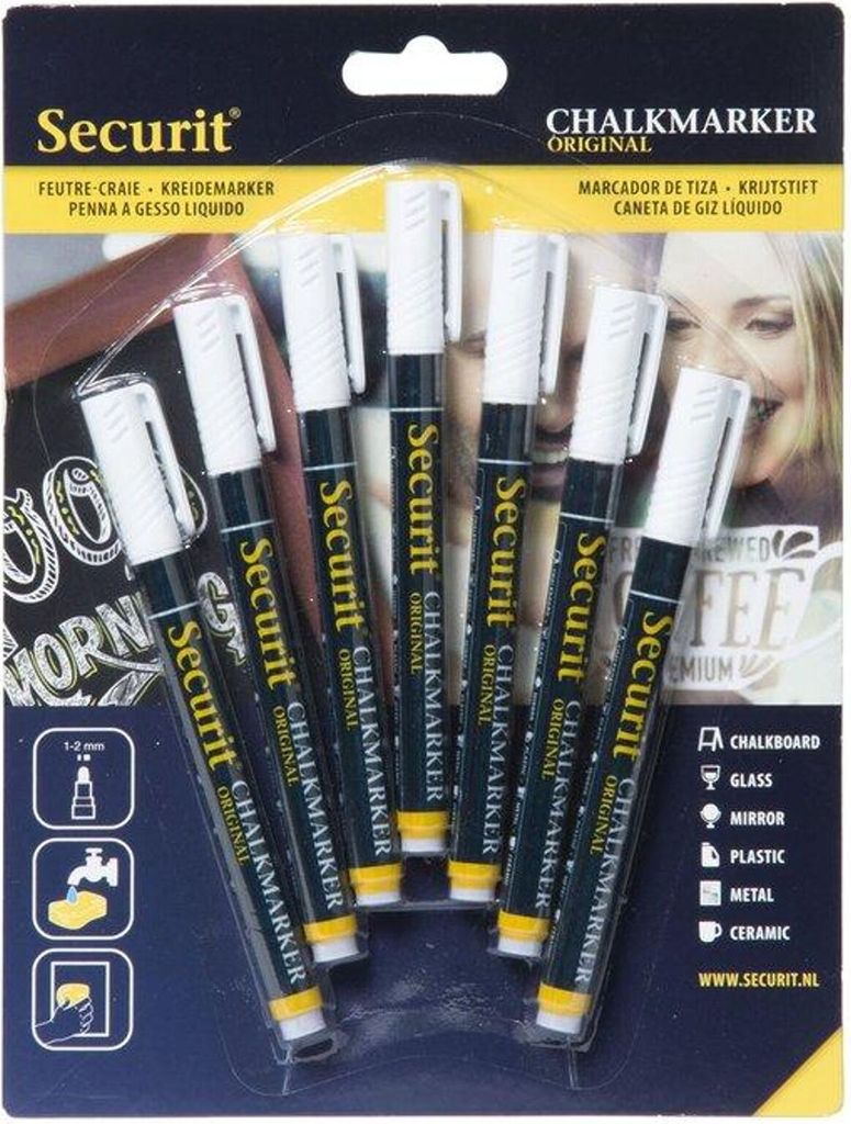 Marcatore a gesso Securit, spessore: 1-2 mm, 7 pz, bianco Immagine del prodotto 