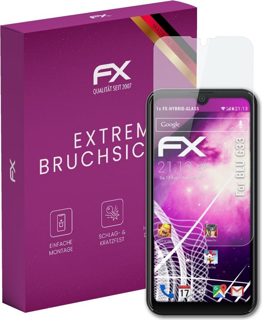 atFoliX FX-Hybrid-Glass Displayfolie kompatibel mit BLU G33 Glasfolie