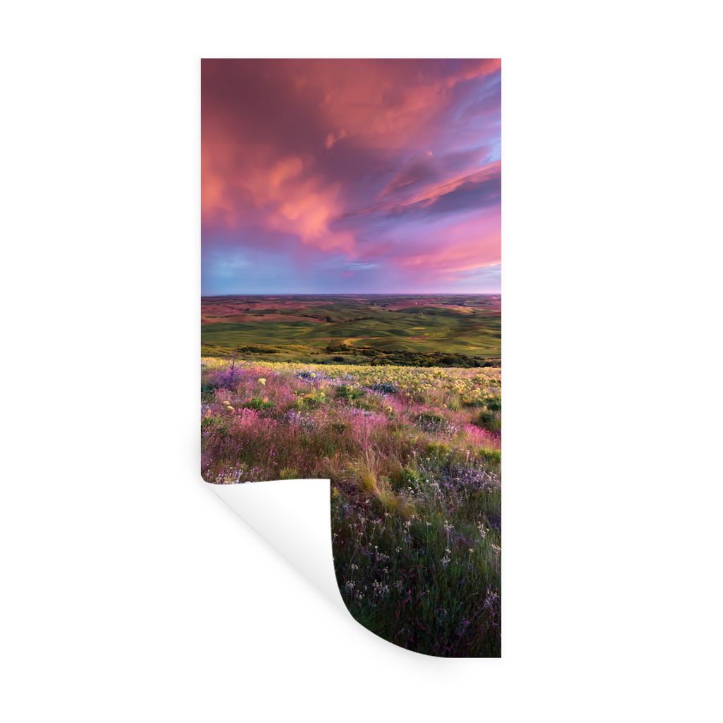 MuchoWow Wandtattoo Wandsticker Wandaufkleber Sonnenuntergang - Blumen - Heidekraut 20x40 cm Selbstklebend und Repositionierbar - Selbstklebend -...