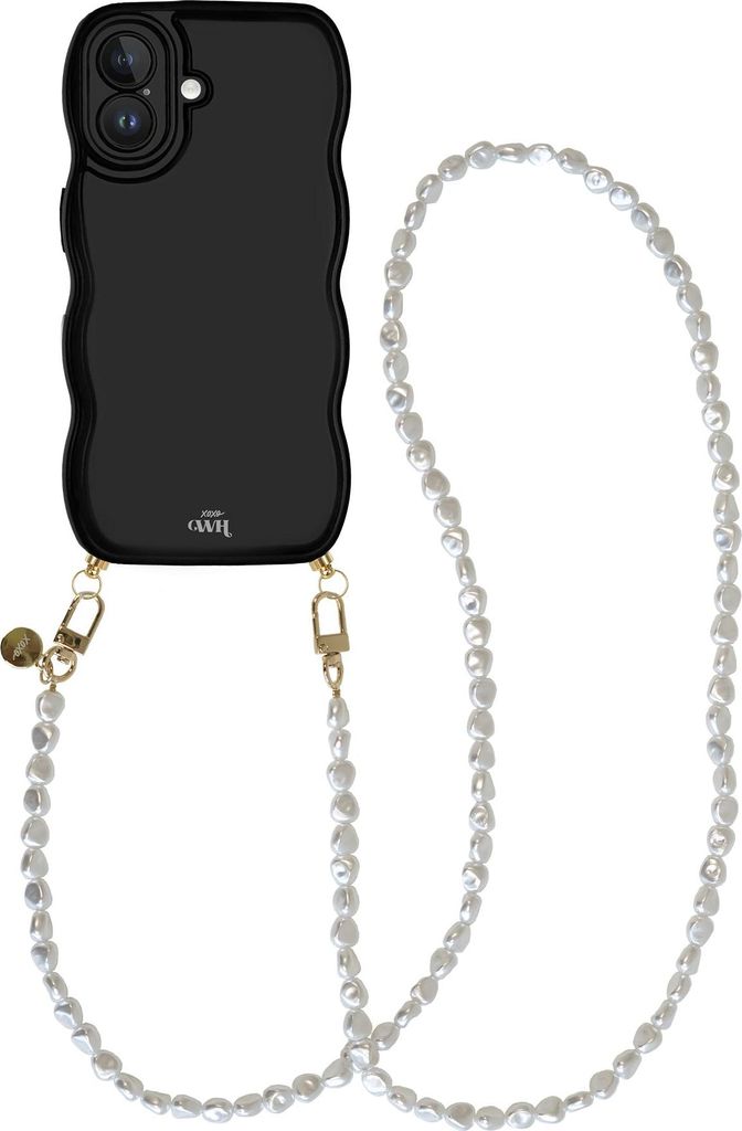 Glossy Wavy Cord Case Black - Pearlfection (long) - iPhone 17