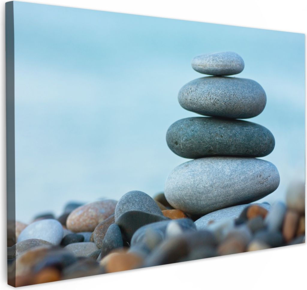 MuchoWow - Leinwandbilder - Steine - Landschaft - Meer - Zen, Wandbild, Wanddeko Bilder Wohnzimmer, 90x60 cm