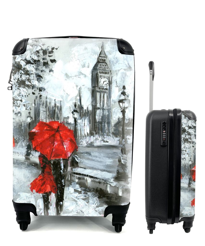 MuchoWow Koffer Handgepäck Trolley Rollkoffer Kleine Reisekoffer mit 4 Rollen - Gemälde - Regenschirm - Öl - Cabin Size < 55x40x23 cm & 55x40x...