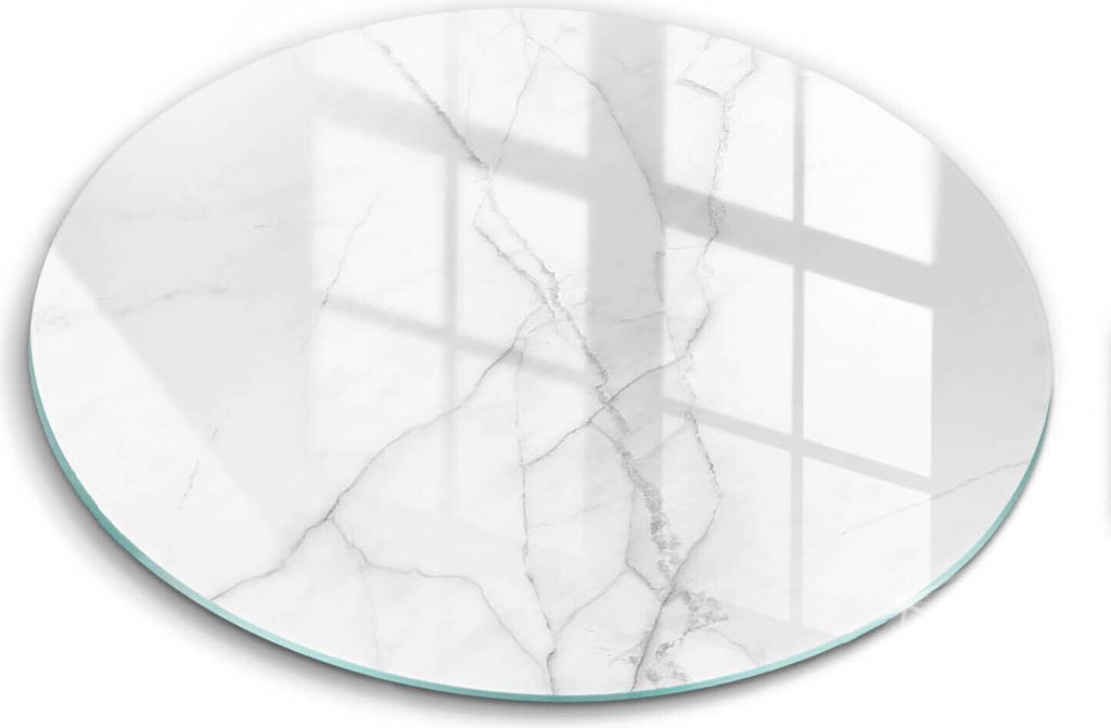 Glasschneideplatte - Herdabdeckplatte - fi30 cm -Schneidebrett - Spritzschutz - Zarter weißer Marmor
