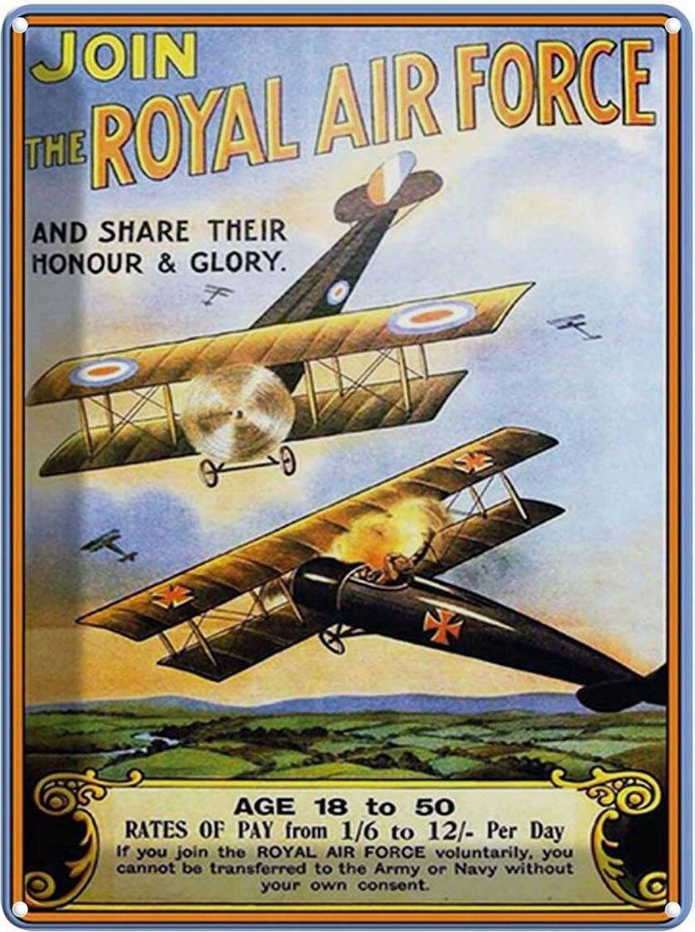 vianmo Blechschild 40x30 cm Flugzeug Royal air force Age 18 Flugzeuge