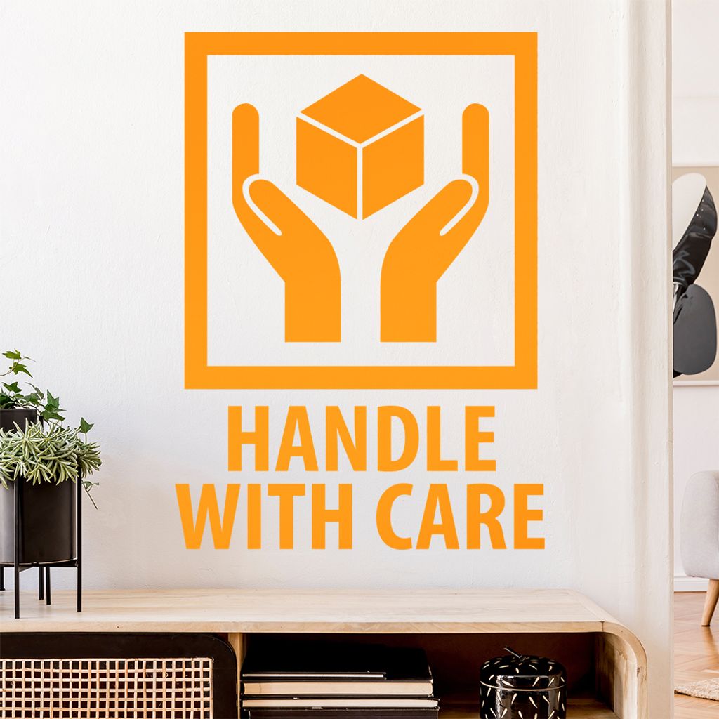Handle with care Paket Wandtattoo Wandaufkleber Wall Sticker - Dekoration, Küche, Wohnzimmer, Schlafzimmer, Badezimmer