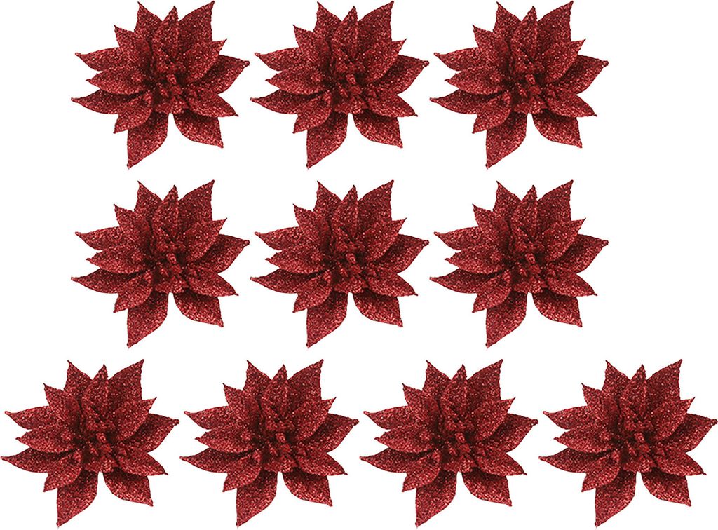 10pcs/set Blumendekor exquisite Verarbeitung breiter Anwendung Plastikfunkeln Weihnachten gefälschte Weihnachtsstern Ornamente für Zuhause-Rot