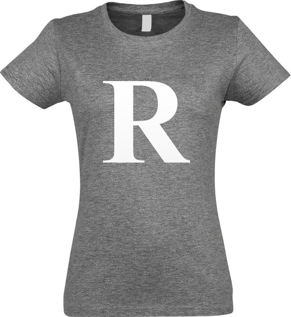 Kiwistar - T-Shirt tailliert - Damen - Graumeliert - Buchstabe R - Alphabet - mit Motiv Bedruckt - Funshirt Design - Sport - Freizeit - Damen - XXL