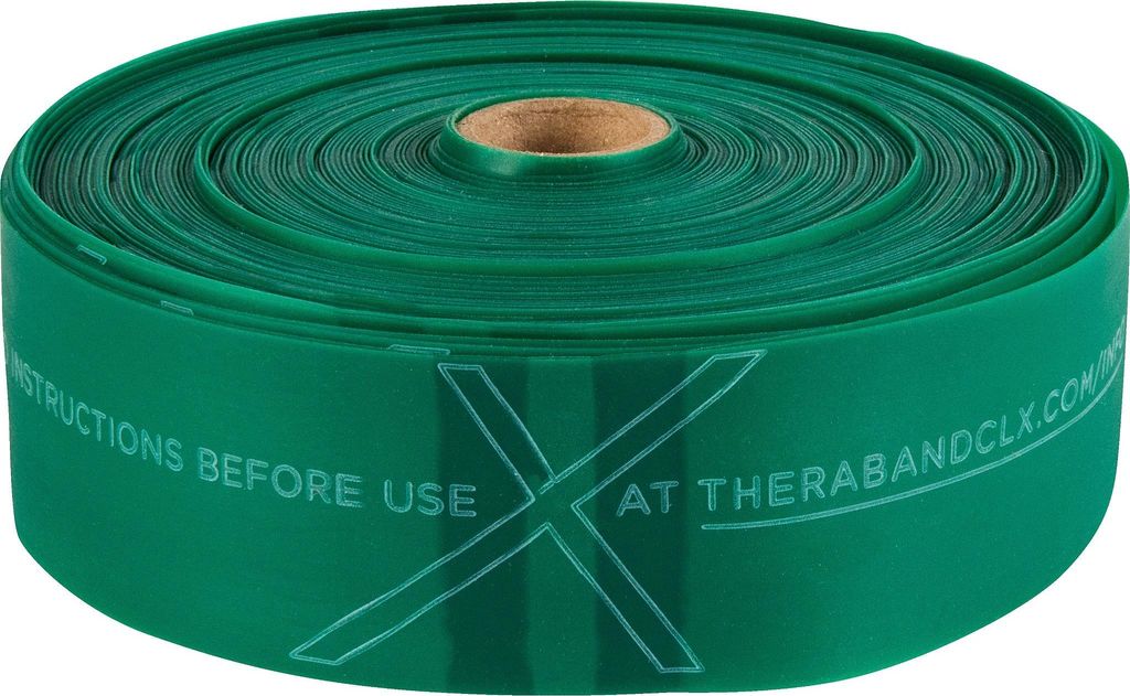 TheraBand CLX Fitnessband Rolle 22 m – Latexfreies Widerstandsband mit Easy Grip Loop System stark/grün