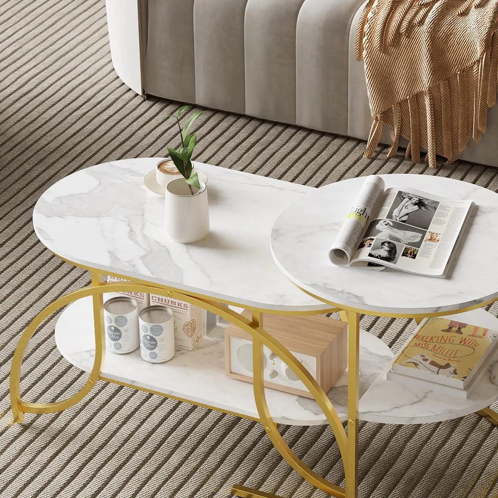 Table Gigogne Salon Robuste et Stable en Marbre Blanc pour Petit Espace - 11