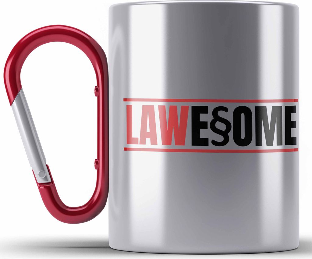 Trendation - Jura Edelstahl Tasse Karabiner Geschenk Spruch Jurist Geschenkidee Anwalt Jura-Studium Lustige Sprüche Staatsexamen Lawesome (Rot)