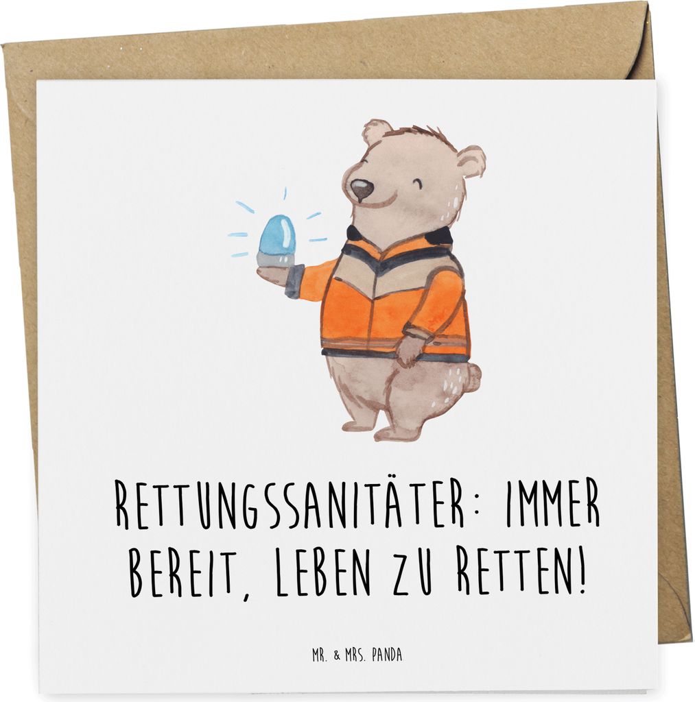 Mr. & Mrs. Panda Glückwunschkarte Rettungssanitäter Held - Weiß - Geschenk, Danke sagen, Würdigung, Grußkarte, Klappkarte, doppelkarte, Helfer...