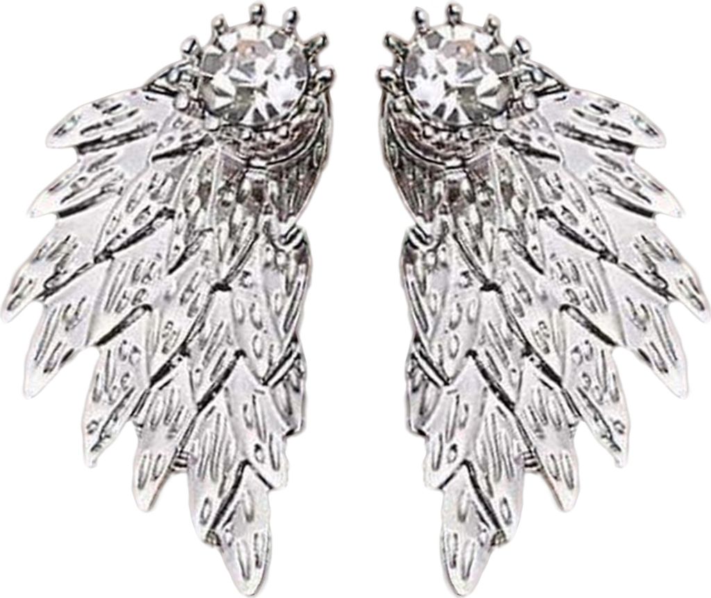 Frauen Vintage Engel Flügel Strass Ohr Jacke Ohrringe Piercing Schmuck Geschenk-Silber