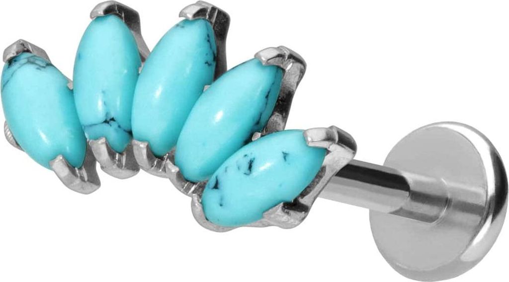 Ohrpiercing, Nasenpiercing Titan Labret mit Push Fit BOGEN + SYNTHETISCHE TÜRKISE Silber Stablänge: 10mm | Stabstärke: 1mm