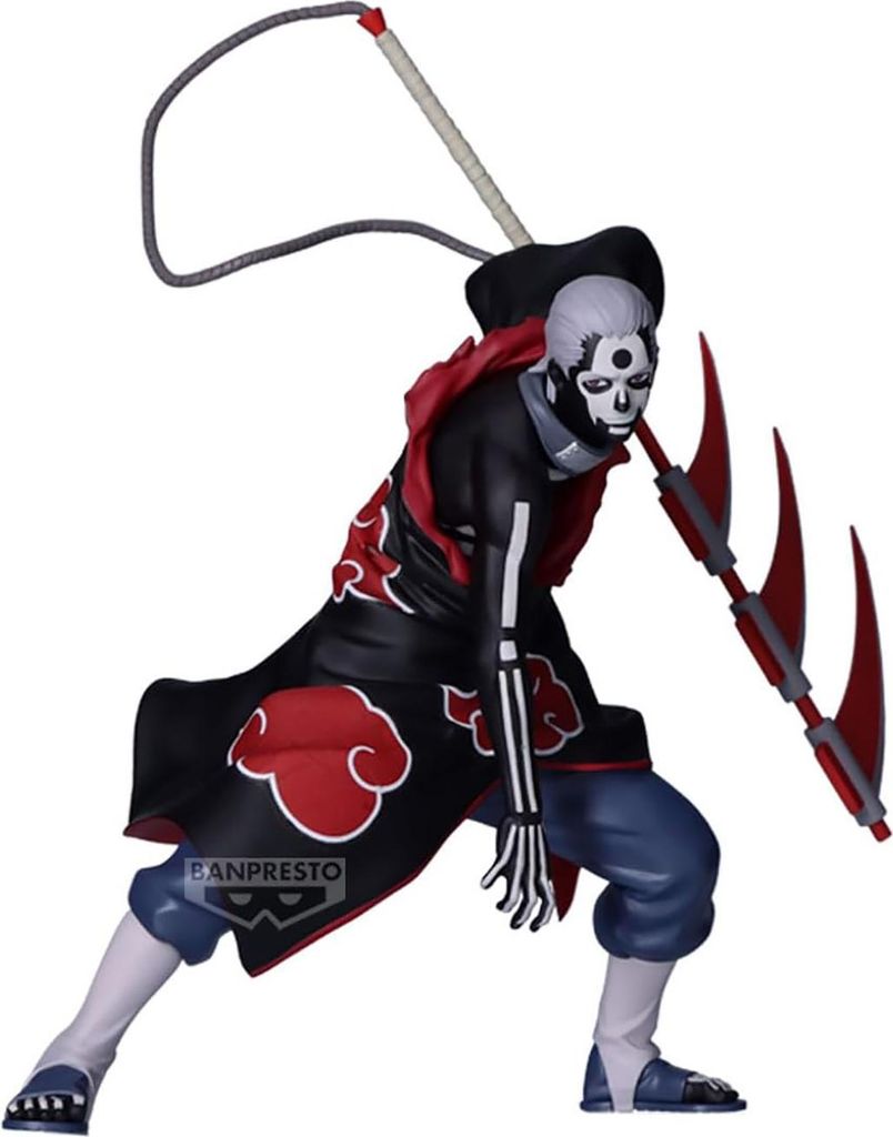 A figurine of Hidan from Naruto Shippuden, posed dynamically with his scythe.