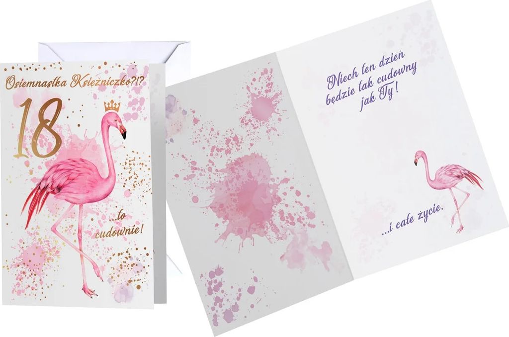 Gutschein B6 Geburtstag 18 mit Flamingos