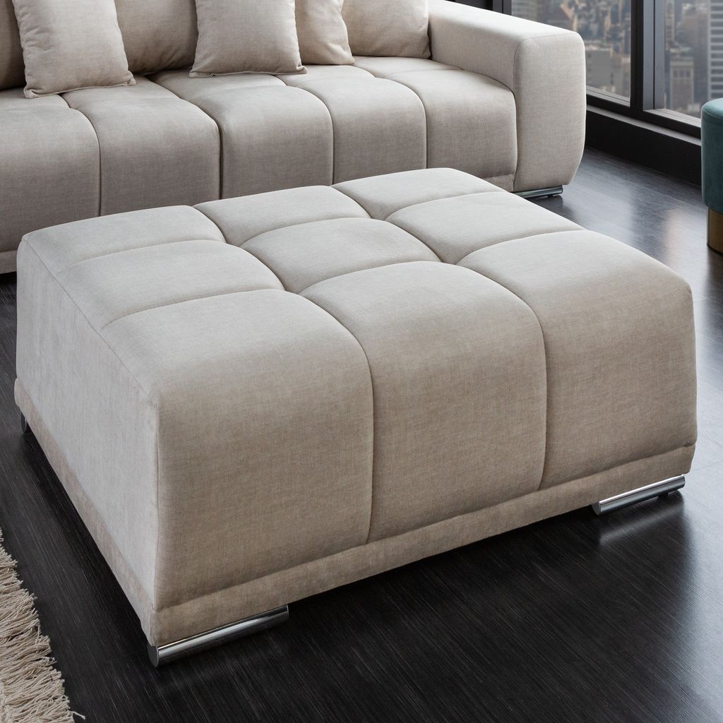 riess-ambiente Extravaganter Hocker ELEGANCIA 110cm champagner beige Samt mit Ziersteppung Fußhocker Polsterhocker Hocker
