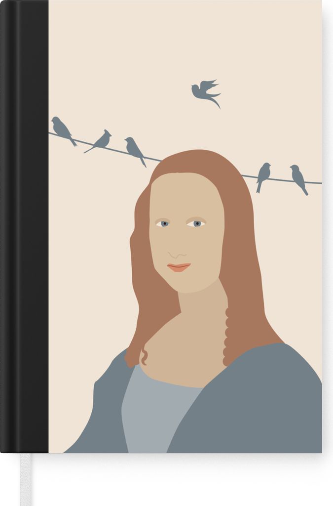 MuchoWow Notizbuch Tagebuch Haushaltsbuch Notebook A5 Pastell - Mona Lisa - Vögel - Notizblock - Notizheft - Notebook - Schreibblock - Papier