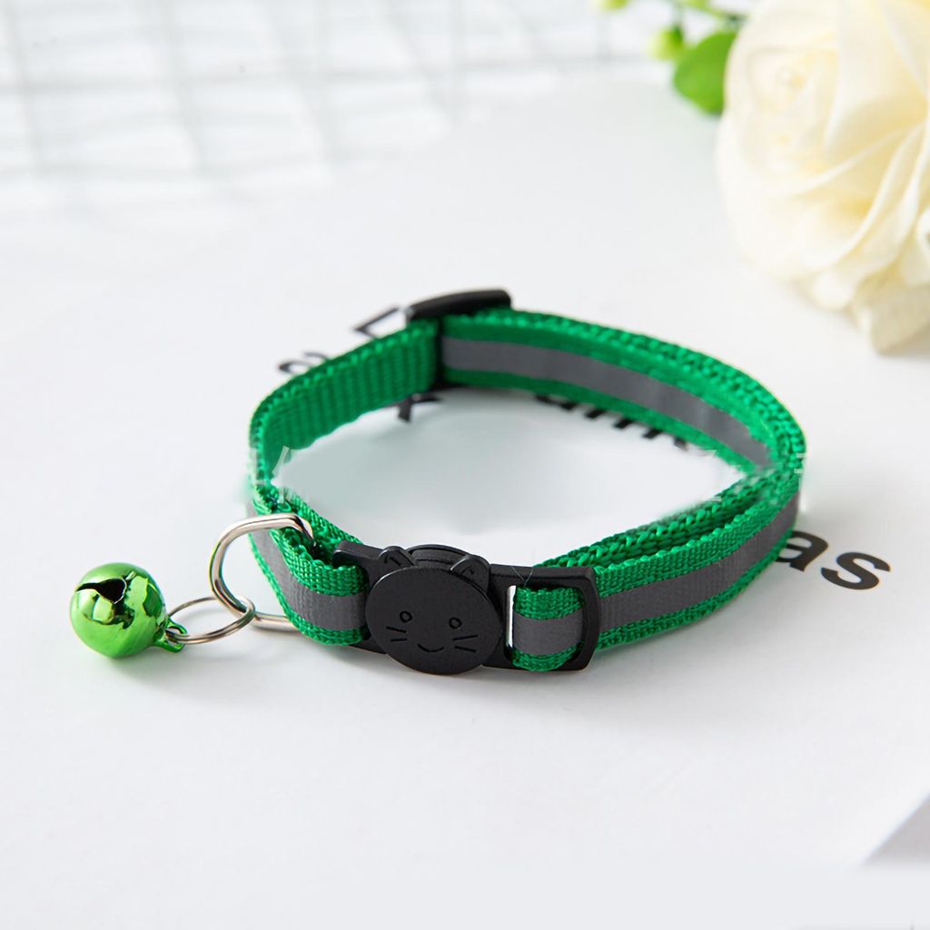Pet Bell Collar Safety Schnalle Verstellbare reflektierende Katze mit für Hunde Welpen Kittengreen
