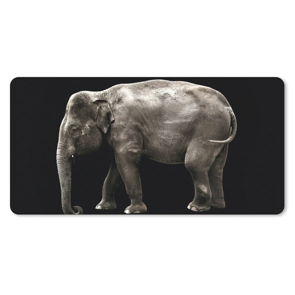 MuchoWow Schreibtischunterlage Elefant - Wilde Tiere - Schwarz 80x40 cm - XXL Mauspad