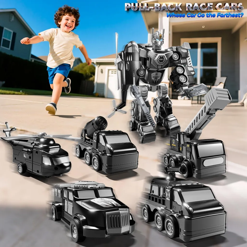 Jeu de construction robot de chantier noir transformable 5 en 1