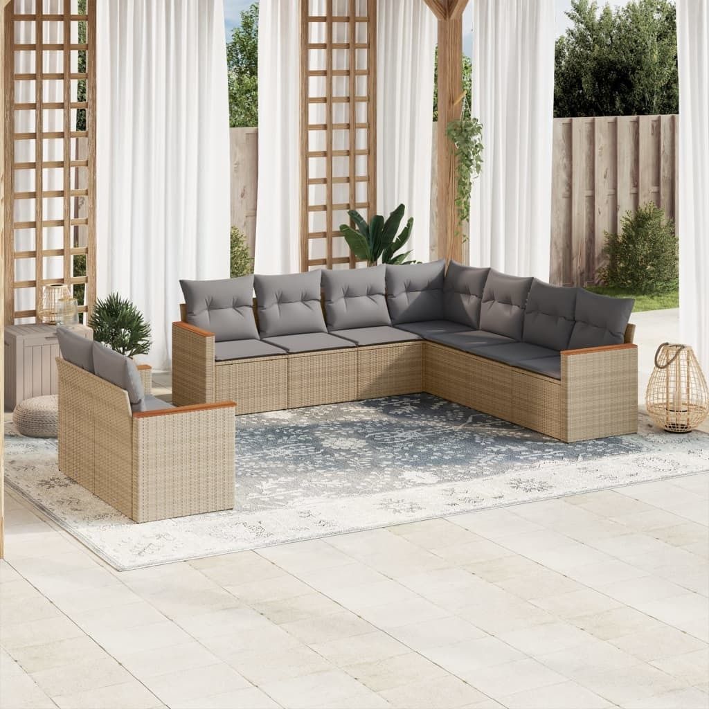 Maison Exclusive - 9-tlg. Garten-Sofagarnitur mit Kissen Beige Poly Rattan