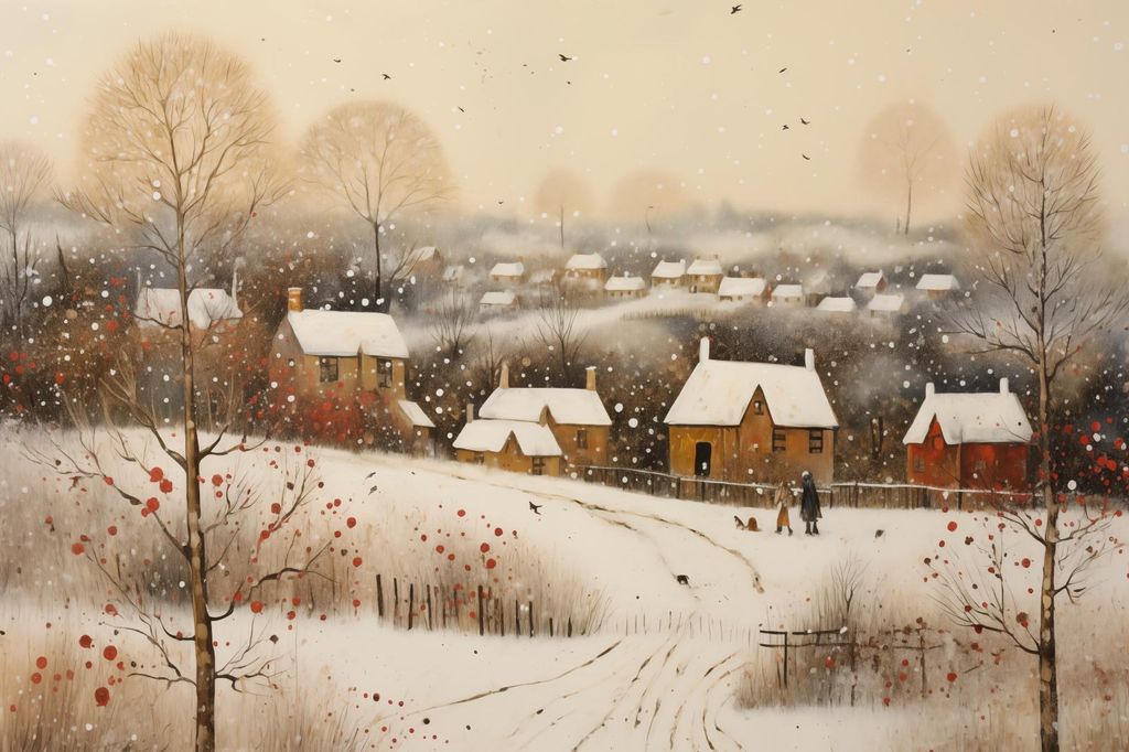 Plakat 60x40cm Dorf im Schnee eingehüllt