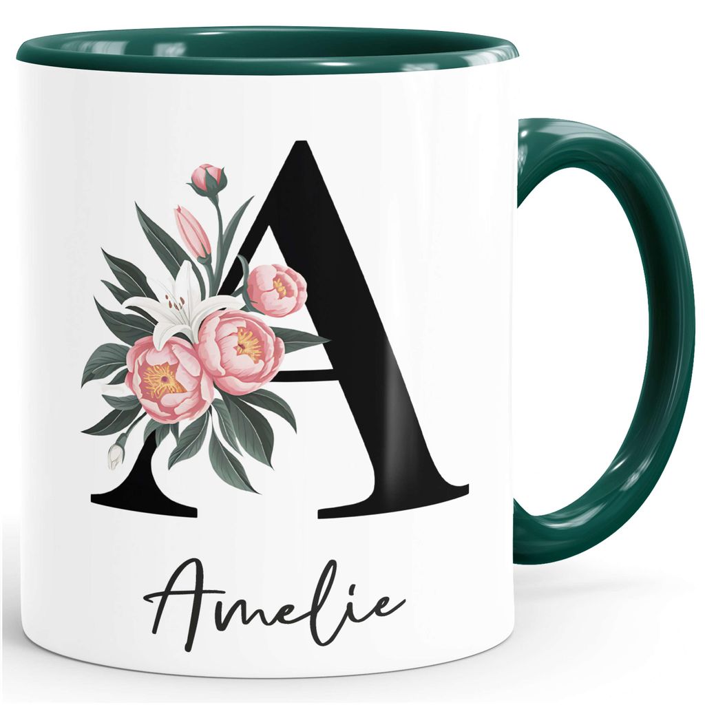 Tasse Buchstabe Initiale Monogramm floral personalisiert Namen persönliche Geschenke Kollegen Team SpecialMe