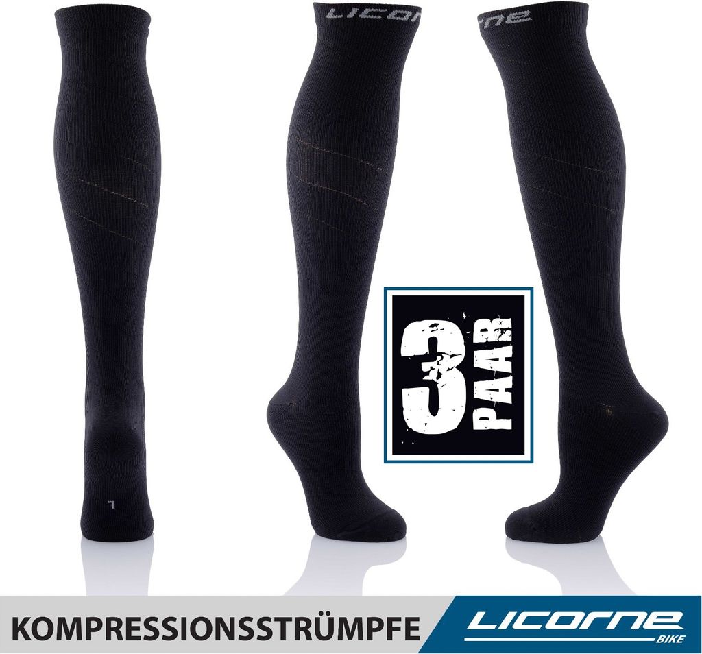 Licorne Kompressions-Thrombose-Stütz-Strümpfe Damen und Herren Compression Socks für Sport Flug Laufen Reisen, Farbe:Schwarz (3 Paar), Größe:4...