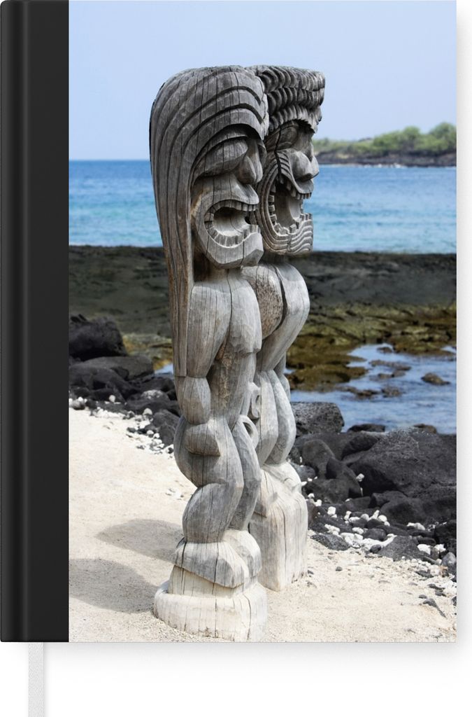 MuchoWow Notizbuch Tagebuch Haushaltsbuch Notebook A5 Statuen am Strand von Hawaii - Notizblock - Notizheft - Notebook - Schreibblock - Papier