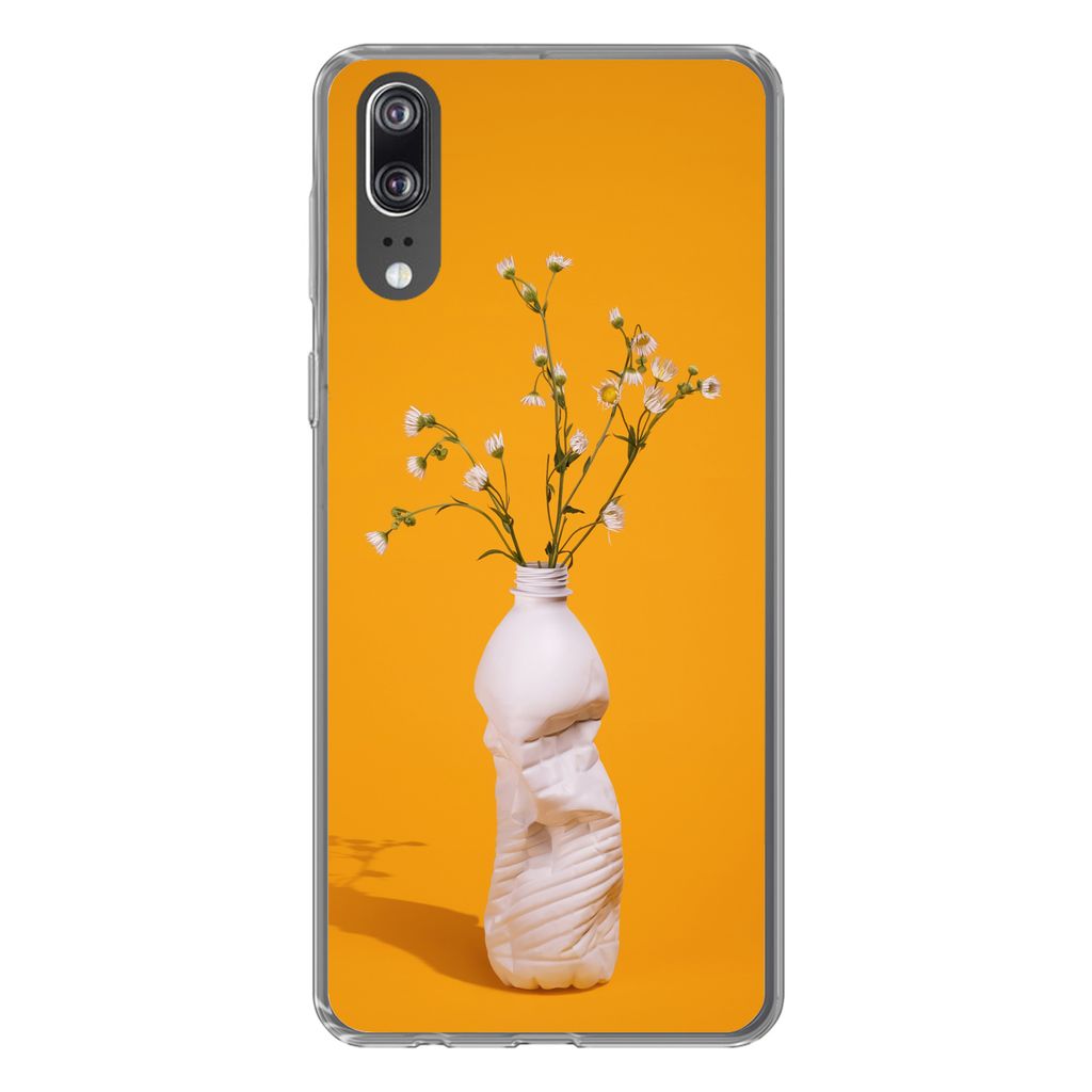 MuchoWow Handyhülle Schutzhülle Hülle für Huawei P20 Flasche - Blumenstrauß - Gelb Silikon Softcase Handy Hülle - Hardcover
