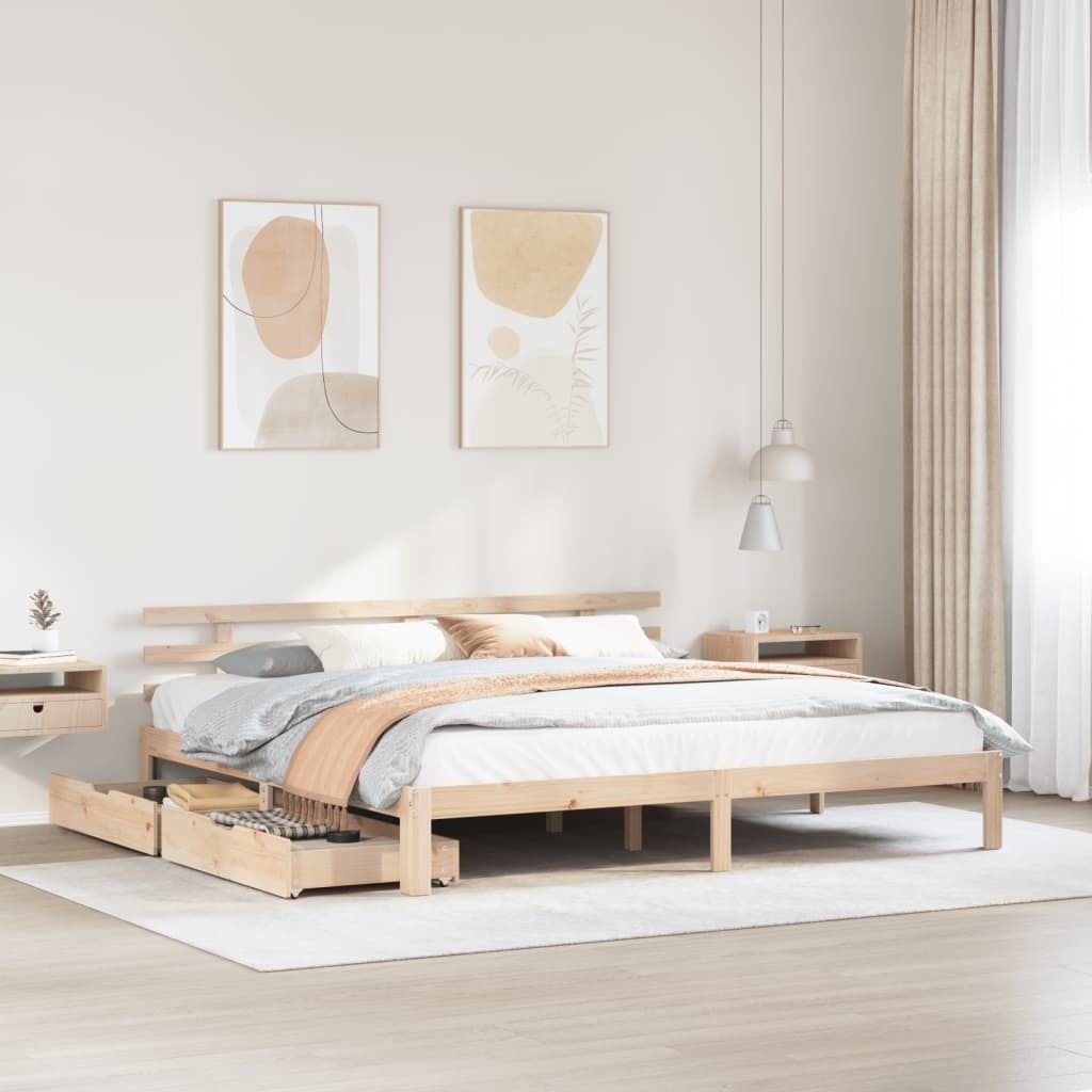 Massivholzbett mit Schubladen 180x200 cm Kiefer, Klassische Betten 2024 Neu DesignMöbel