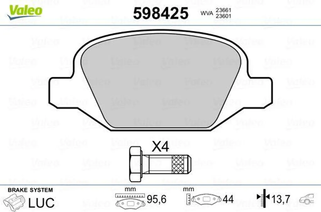 Plaquettes de frein Valeo 598425 disque OE 77364961 pour Fiat 500 et Panda