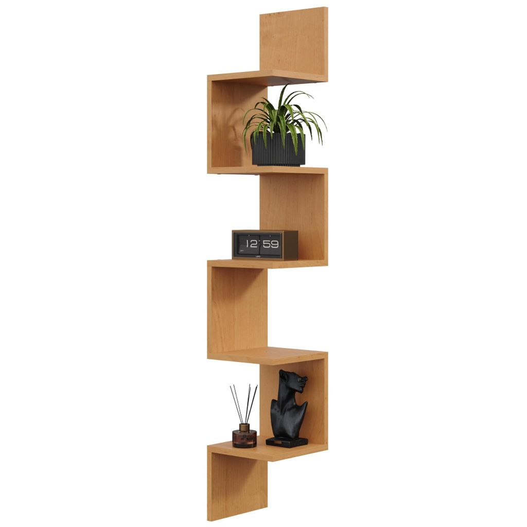 Eckregal MIDI Erle – geräumiges Hängeregal in Holzoptik, platzsparendes Wand-Eckregal für Bücher, Pflanzen und Dekoration