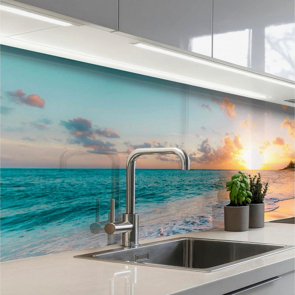 Küchenrückwand 60x200 cm Selbstklebend - Sonnenuntergang am Strand