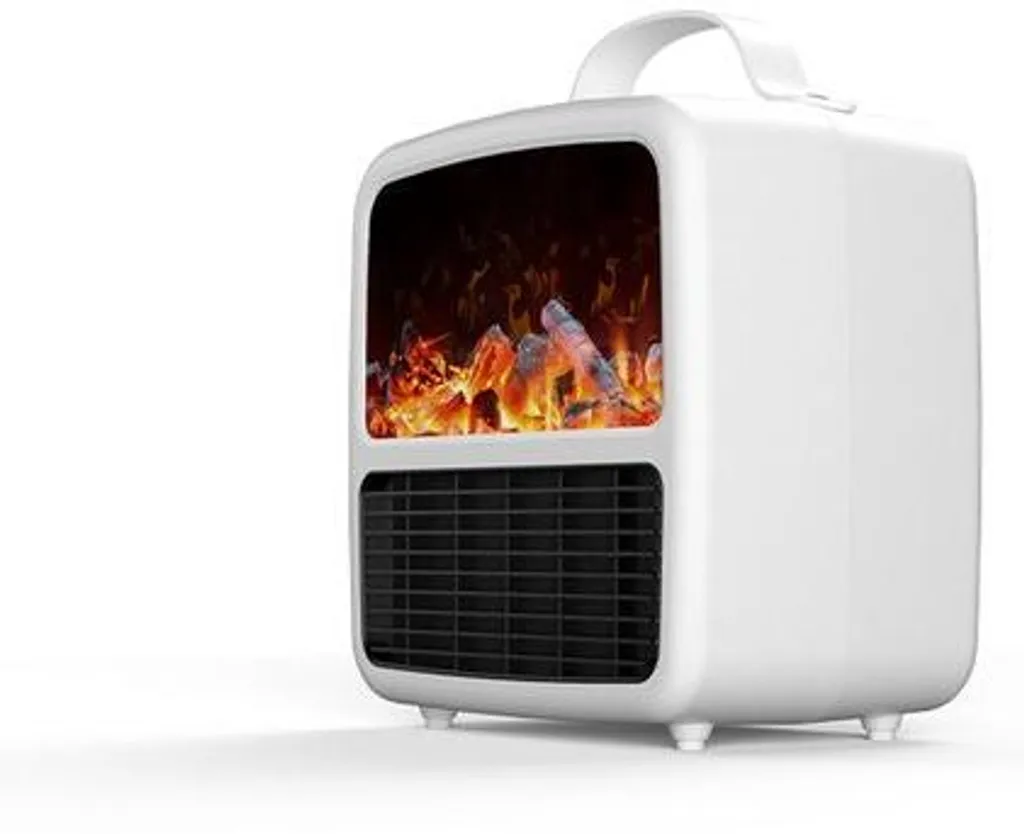 Mini-radiateur électrique 1500W blanc avec flammes 3D dynamiques