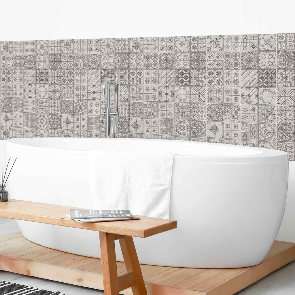 Wandverkleidung Bad Strand selbstklebend - 0.35 mm Wandpaneel matt wasserfest Design grau Fliesenoptik Illustration Badrückwand fugenlos 250x80 cm