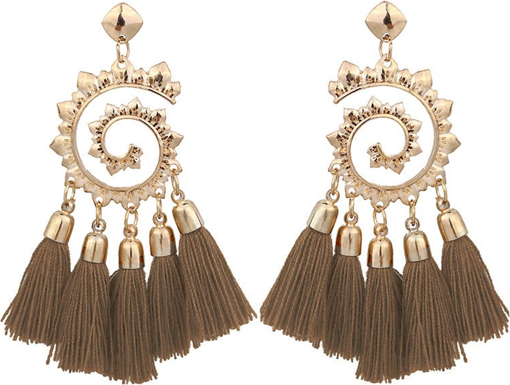 Böhmische Frauen-Spiral-Anhänger-Faden-Quasten-baumelnde Tropfen-Ohrringe Schmuck-Geschenk-Kaffee