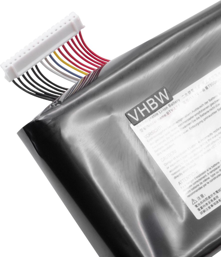 vhbw Akku kompatibel mit MSI GT72 2QE-697ES, GT72 2QE-805UK, GT72 2QE-807US, GT72 2QE-870XFR, GT72 2QE-682UK Notebook (7500 mAh, 11,1 V, Li-Ion)