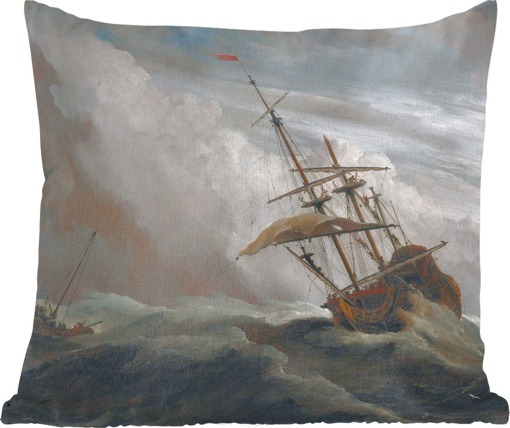 MuchoWow Zierkissen Sofakissen Wohnzimmer Dekokissen 60x60 cm De Windstoot - Willem van de Velde - Alte Meister - Sitzfläche - Foto Polster