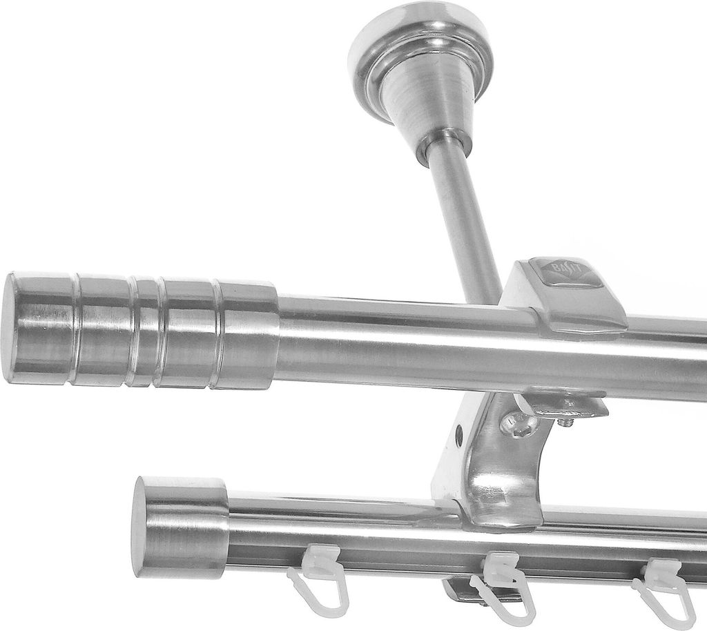 Rohr+Innenlauf Gardinenstange Ø 20mm Edelstahl Look 2-läufig Deckenträger D61 RI