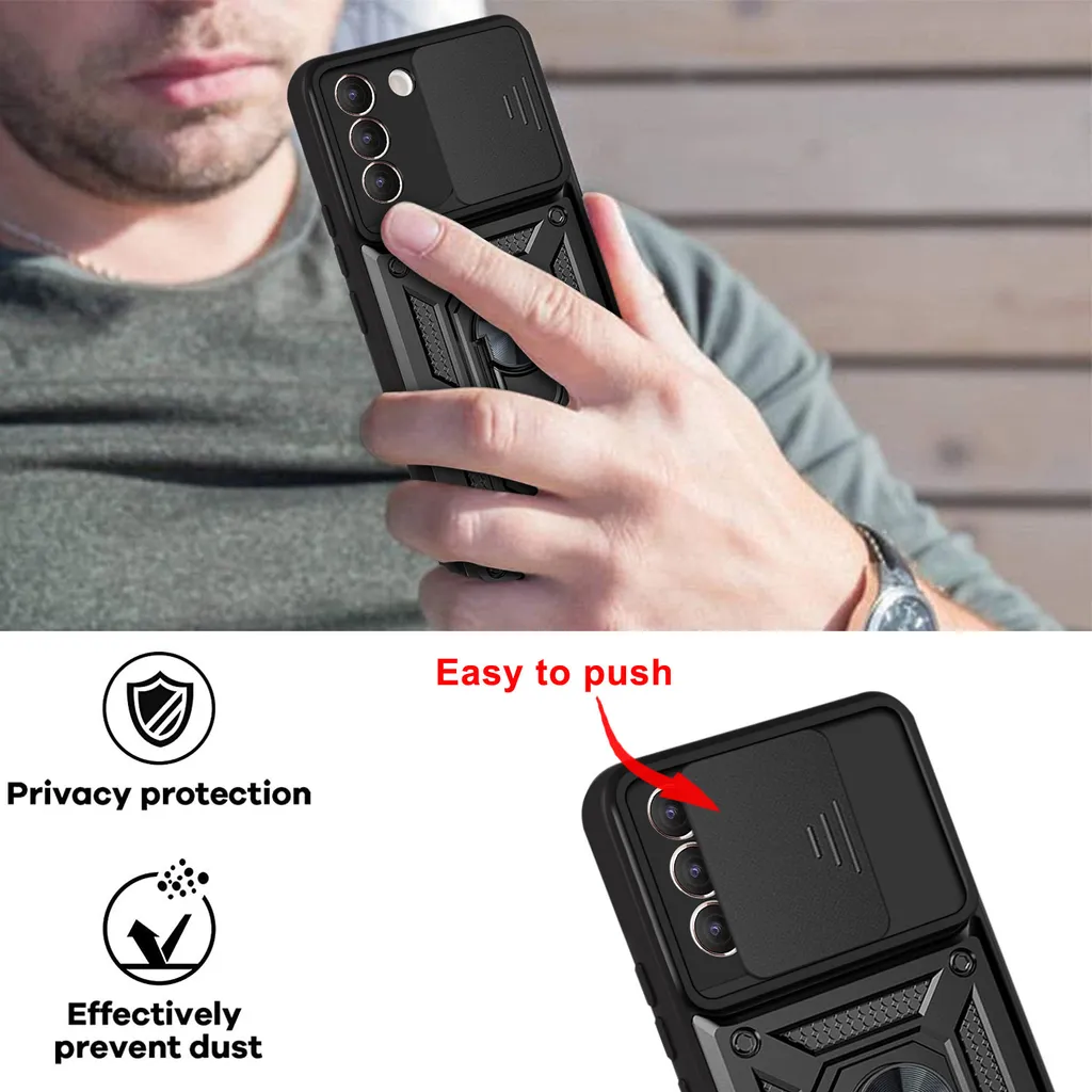 WEFOR Galaxy S21+ 5G Custodia con anello cavalletto e copertura per obiettivo della fotocamera, CamShield Armor antiurto PC & TPU Bumper ibrido cover (Galaxy S21+/S21 + 5G, blu