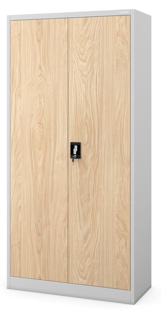Aktenschrank Lagerschrank Mehrzweckschrank Metallschrank 4 Fachböden Pulverbeschichtung Stahlblech 185 x 90 x 40 cm grau / Eiche Sonoma