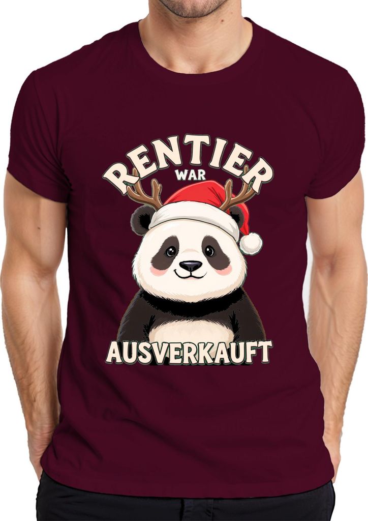RENTIER WAR T Panda Weihnachten lustig Geschenk Herren T-Shirt, Burgundy, S